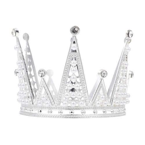 Operitacx Silberne Kronen Kuchendekoration aus Legierung für Geburtstagstorte mit Perlen Tiara als Elegante Kuchenaufsatz für Festliche Fotografie und Bankett