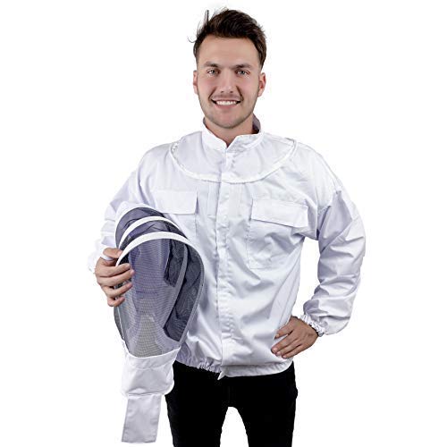 Beekeeping Jacket with Fencing Veil Hood Bee Jacket Clear View Fencing Veil Ultra Light Weight and Maximum Protection for Professional and Beginner Beekeepers (XL)