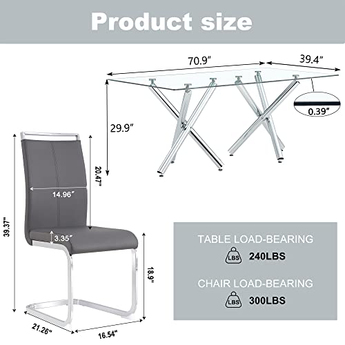 Azmac Glass Dining Table Set For 8, 71 Inch Dining Room Table Set, Large Modern Rectangle Dinner Tempered Glass Table With 8 Pu Leather Dining Chairs (Dark Grey, 1 Table + 8 Chairs) #TOP5