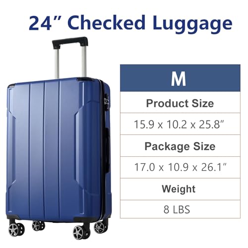 24" Blue Hardshell Luggage with Quiet Spinner Wheels, Expandable Luggage, Lightweight Carry on Luggages, Strong Durable ABS Suitcase with TSA Lock for Men and Women (Blue, 24")2
