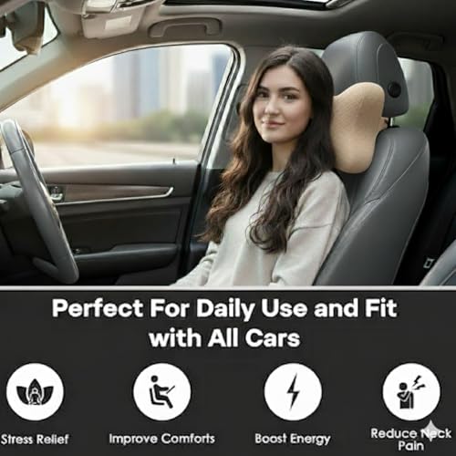 Image of Car Neck Rest Pillow Ultrasoft Pillow for Comfortable Car Rides |Headrest Pillow Pack of 2 | Memory Foam| Best for Long & Short Travel |Memory Foam Car Seat Head Rest Pillow for Neck Beige