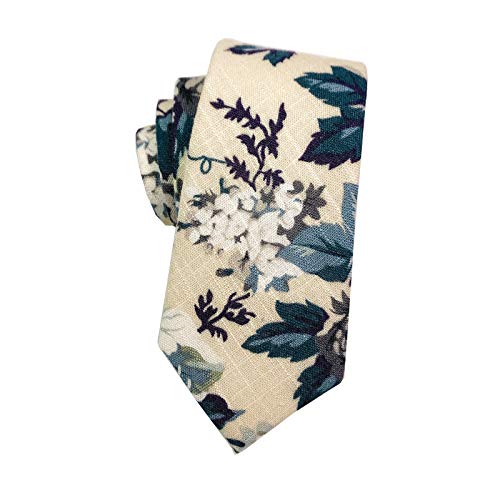 Image of Mantieqingway Men's Cotton Floral Neck Tie 2.56'' Printed Skinny Tie