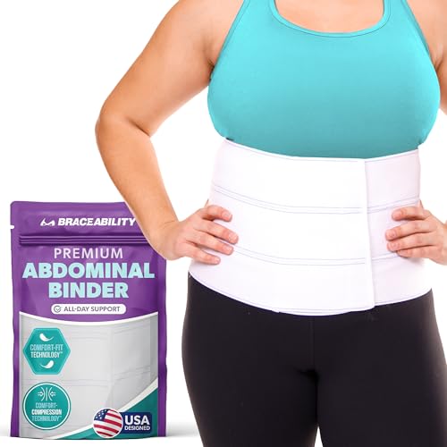 BraceAbility Medical Abdominal Stomach Binder - Belly Band Compression for Diastasis Recti, Postpartum, Post-Surgical Wrap for Tummy Tuck Recovery, Post op Abdominal Binder for Women and Men (2XL 9