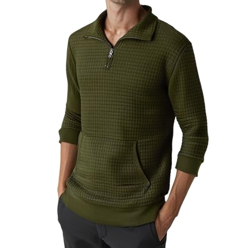 Pull gaufré doux pour homme à col montant et poches pratiques