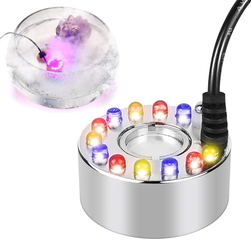 Nebulizzatore ad ultrasuoni, mini generatore di nebbia, nebulizzatore a ultrasuoni, mini macchina per nebbia, 12 LED Mister Fogger Water Fountain Pond Fog Machine 12 LED Three Color Gradient Atomizer