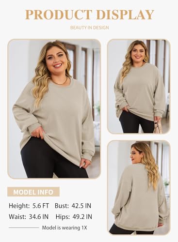 Image of Eytino Women Plus Size Sweatshirt Oversized Crew Neck Long Sleeve Tops | Fall Fashion Clothes 2026, Oversized Sweat Shirt, Soft Comfy Pullover, Travel Casual Work Lounge Daily Outfit