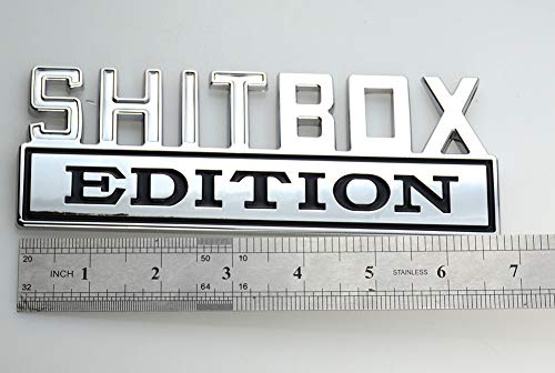 Image of EmbRoom 1Pc Big Size SHITBOX Edition Emblem 3D Badge Nameplate Decal Stickers Replacement for GMC Chevy Silverado 150 250 350 Car Truck (Chrome Black)