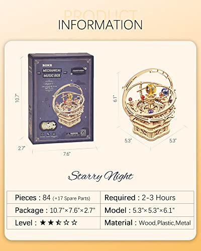 image for ROKR 3D Puzzles for Adults-Starry Night Music Box Kit-Wooden Puzzles S