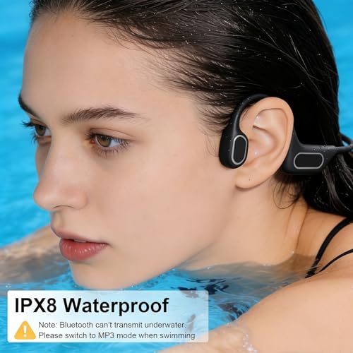 Image of Fanisic Lap Swimming Headphones /Earbuds, Bluetooth 6.0 & MP3 with 32GB Memory IP68 Waterproof Bone Conduction Headphones, Underwater Open Ear Headphones Secure Fit for Surfing Cycling Running(Black)