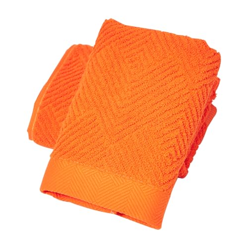 HEAVYWOOD Hand Towels Set of 2 Geometric Stripe 100% Cotton Reversible, Soft & Absorbent Decorative Hand Towel for Bathroom Clearance (Tangerine, 2Packs)