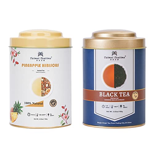 Taimei Teatime Pineapple Hibiscus Herbal Tea Loose Leaf(120G) Bundle With Organic Chinese Black Tea Loose Leaf 100G #TOP23