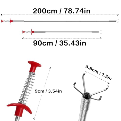 Miniatura 2 de Kggzkg Desatascador Tuberias Profesional 200 Cm 90 Cm Desentupidor Canos Destapa Cañerias Desatascador Ducha Fregadero Desatascador De Desagüe Fuerte Y Flexible Pinza Telescópica Flexible Garra