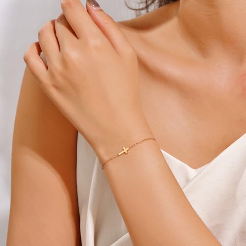 18K Gold Plated Small Cross Bracelet for Women | Tiny Cute Cross Bracelets | Beaded Bracelet | Hip Hop Knot | Hand Chain Bracelets | Gold Jewelry Gifts for Women2