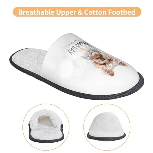 Portrait Of Yorkie Hound Slippers For Women Men Cozy Indoor And Outdoor Slip On Slippers Fuzzy House Shoes4