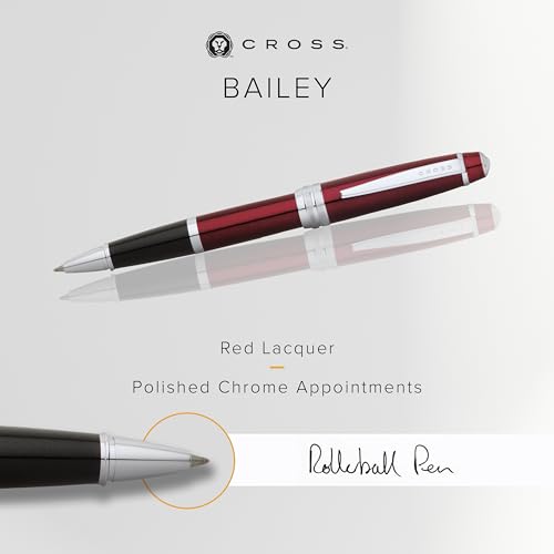 Image of Cross Bailey Red Refillable Rollerball Pen - Medium Point, Black Ink, Presented in a Premium Gift Box
