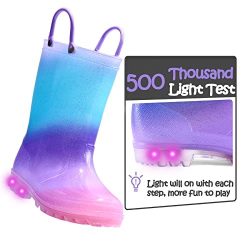 K Komforme Toddler Light Up Rain Boots Patterns And Glitter Rain Boots For Girls Boys With Handles,Blue Purple Gradient,9 #TOP2