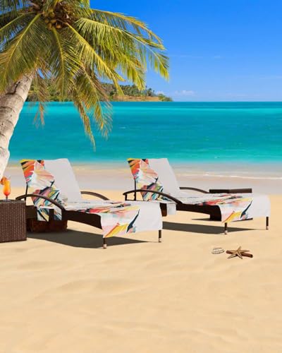 Grey Mountain Beach Chair Cover with Side Pockets, Microfiber & Quick Dry Pool Chaise Lounge Chair Towels Covers for Sun Sunbathing Patio Garden Hotel, Abstract Oraital Watercolor Orange Yellow