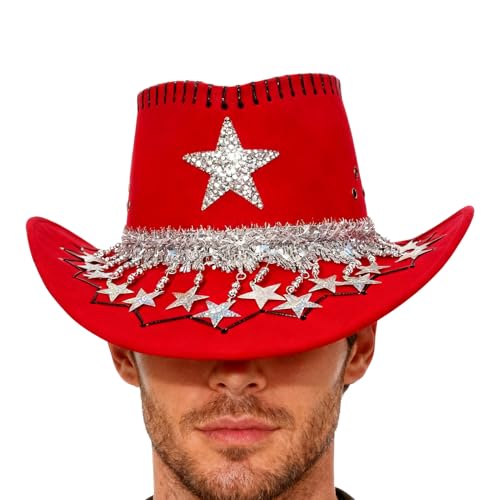 Sombrero de occidental – Tocado para ceremonia nupcial con ala ancha | Sombrero vaquera con estrella de pedrería, para eventos temáticos, , Navidad, festivales, country, Halloween y