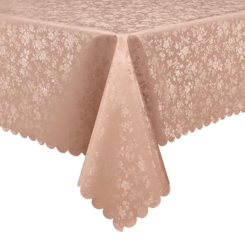 Image of Smiry Rectangle Table Cloth, Waterproof Heavy Duty Vinyl Tablecloths, Wipeable Washable Table Cover for Kitchen and Dining Room (Tan, 60 inch X 102 inch)