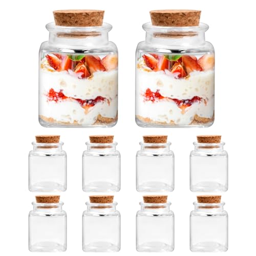 heavenlife 10 Pots à Épices en Verre 50ml avec Bouchon en Liège, Mini Bocaux Conservation Carré en Verre, Petite Bouteille Decorative, Souhaitant...