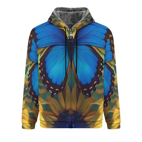 Sweat-shirt tournesol bleu homme veste chaude polaire à capuche