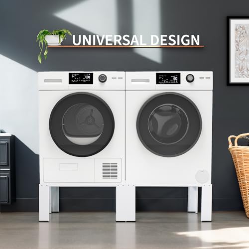 Universal Laundry Dual Pedestal for Washer and Dryer Set, Washing Machine Stand, Dryer Base, White, LF-WDP01