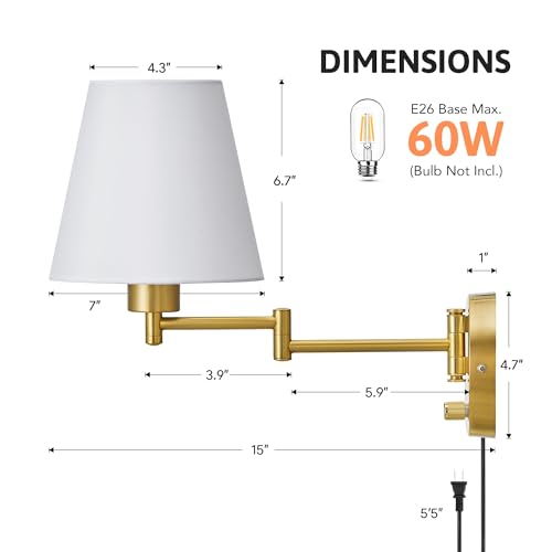 Modern Swing Arm Wall Lamp with Adjustable Lighting for Bedside or Hallway