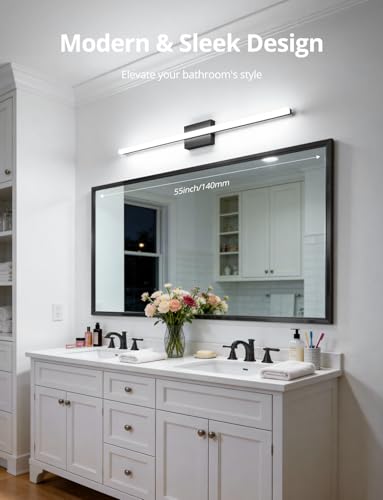 Image of Combuh 48Inch Bathroom Vanity Light Fixtures Extra Long Lighting Bar Above Mirror, Modern Black Bright 23W 2300LM Wider Coverage Slim Sleek IP44 Rustproof LED Bath Wall Sconce for Makeup Cool White