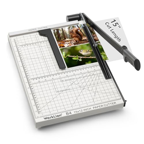Image of 15 inch Guillotine Paper Cutter: Worklion Precision Paper Trimmer with Safety Lock,15 Sheet Capacity, Thickened Metal Based Cutting Board for Crafting Cardstock Photos Laminatedsheets in Class /Office