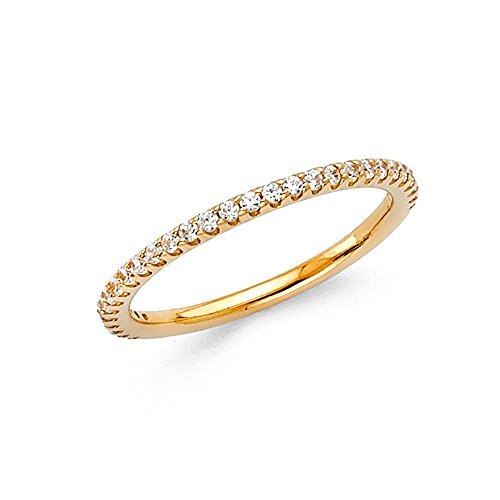 14k Yellow OR White Gold CZ Semi Eternity Wedding Band Bridal Round CZ Band Anniversary CZ Delicate Ring