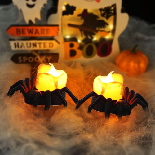 Image of KIMOBER 6Pcs Halloween Flameless Candles,3D Spider Warm LED Tea Light Candles for Indoor Halloween Decorations Home Halloween Decor