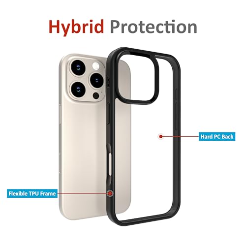 Image of TPU+PC For iPhone Case 16 Pro Max, [Anti-Yellowing Technology] [Military Grade Drop Protection] Shockproof Case Slim Hybrid Phone Case For iPhone 16 Pro Max- Carbon Black