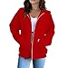 LPIGOH Zip Up Hoodie Women Casual Oversized Sweatshirts - Fall Fashion 2025 Soft Ladies Fleece Lined Zip Up Jacket - Thick Warm Coat Winter Clothes 01-Red,X-Large