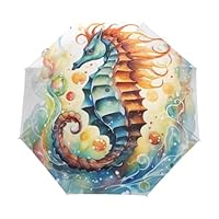 GAIREG Sea Horse Print Travel Umbrella Automatic Open Close Compact Folding Rain Umbrellas