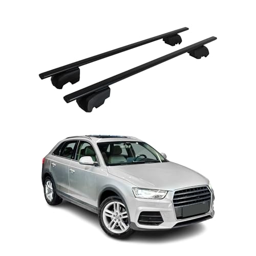 OMAC Barras portaequipajes básicas compatibles con Audi Q3 MK1 2011-2018, metal, 75 kg, color negro, 2 piezas, rieles cerrados para portabicicletas, cajas de techo, portaesquís, con cerradura