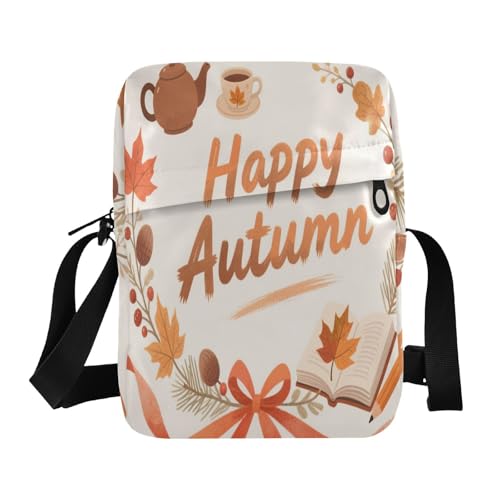mens messenger bag crossbody Crossbody Small Bag For Women Cross Body Purse Adjustable Strap for School School- Tea Books Autumn