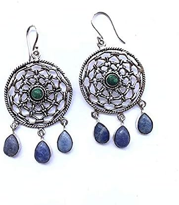 Enhara Jewels Boho Round Silver Filigree Earrings, Sky Blue Charm Earrings, Dangle Earrings, Gypsy Earrings, Minimalistic Gemstone Earrings
