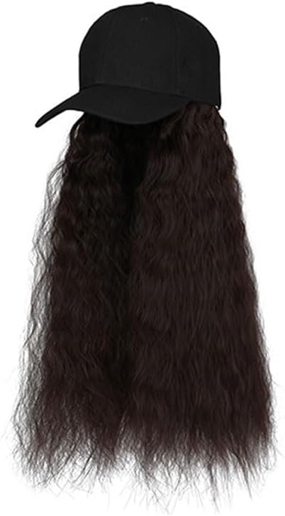 Wig Cap Wig Hat Long Curly Wig Hat Wool Roll Band Hat Wig Fashionable Adjustable Baseball Cap with Wig Hair Extension Cap(B)