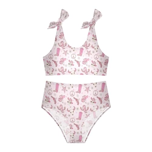Image of Wusikd Pink Bows Girls Swimsuits Two Piece Hearts Ribbons Swimwear Bikini Set for for Girls Size 11-12T