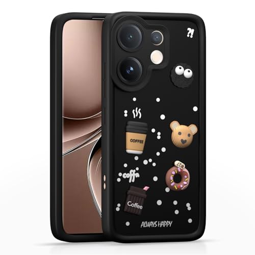 Image of Outlouders Back Cover for Vivo V60 5G / Vivo T4 Pro 5G | 3D Cartoon Bear Cute Fun Silicone Full Body Protection Bumper Case (Black)