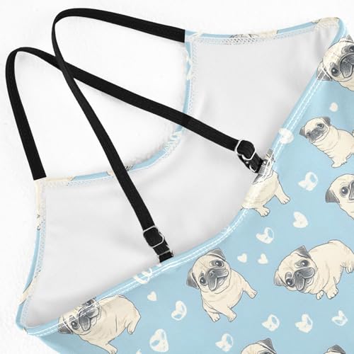 ALAZA Pug Dog Blue Cartoon Girls Swimsuit Bathing Suit Beach Swimwear One Piece 3-10T4