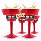 Red Cup Living Reusable Plastic Margarita Glasses with Stem 15 oz – Shatterproof Cocktail Cups, Durable Party Stemware for Pool, Patio & Outdoor (4)