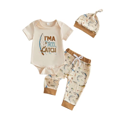 Image of Amnnchya Newborn Baby Boy Clothes Fishing Short Sleeve Romper Shirt Tops Pants Summer Spring Outfits Cute Hat Set