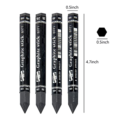 Crayons à croquis graphite HB 2B 4B 6B sans grain de bois lot de 4 - 4