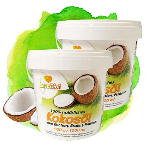 2erPack(2x1000ml) Kokosfett/Kokosöl - 100% Reines Kokosöl – Gefiltert, Nicht Hydriert, Glutenfrei, Cholesterinfrei, Paleo & Vegan – Ohne Zusatzstoffe – Ideal zum Kochen, Backen & Braten