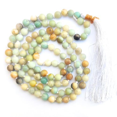 Image of Apnisanskriti Premium Amazonite Stone Mala for Men and Women (6mm, AAA Quality, Lab Certified, 108+1) - Natural Stone Beads Mala - Greenish Blue Colour - Pack of 1