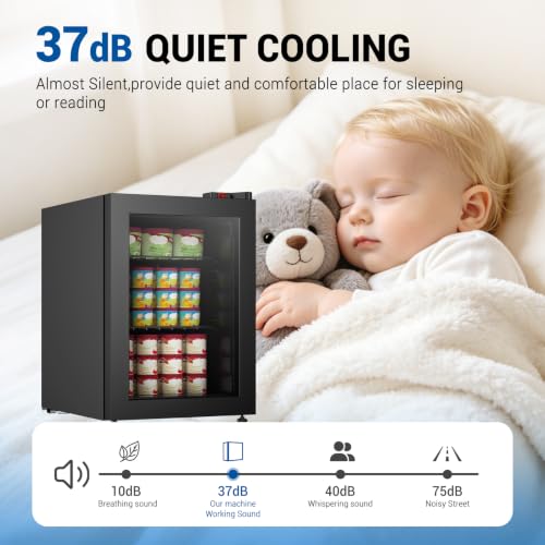 Image of Compact Mini Freezer with LED Light 3-Layer Glass Display Door 2.1 Cu Ft with 2 Removable Shelves Quiet Upright Freezer 7 Temperature Settings Perfect for Liquor and Ice Cream