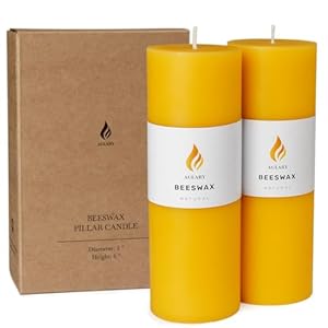 AGLARY​2PCS Pure Beeswax Pillar Candles, 2-Inch Diameter x 6-Inch Height, Natural Unbleached Beeswax, Unscented, Durable & Safe for Home Decor​