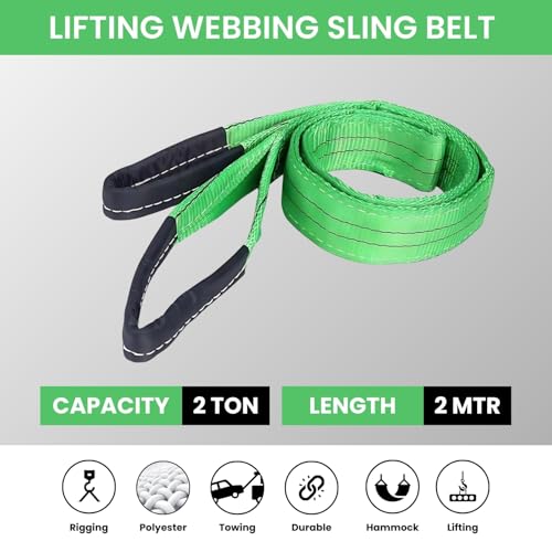 Image of Shield Flex Heavy Duty Lifting Sling Belt (Pack of 2) | Polyester Webbing Flat Belt for Material Handling, Towing, Construction & Industrial Use (2 Ton 2 Mtr)