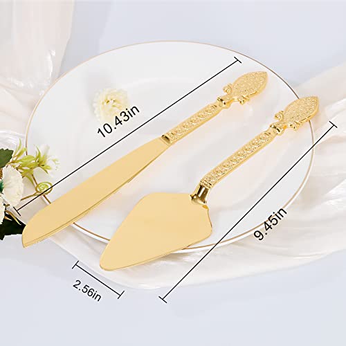 Tukdak Cake Cutting Set For Wedding, Personalized Gold Cake Knife And Server Set, Custom Cake Serving Set, Engraved Pastry Pie Server Cake Pizza Cutter, Birthday Bridal Gift (F-Vintage) #TOP5